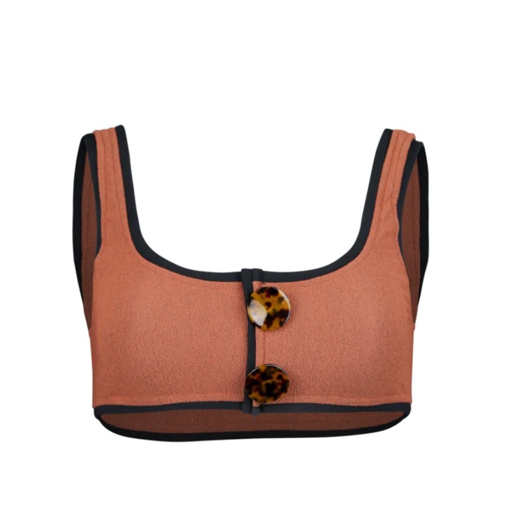 SAME LOS ANGELES Grace Button Tank Bikini Top & High Waist Bottoms Sienna/Black - Picture 2 of 6